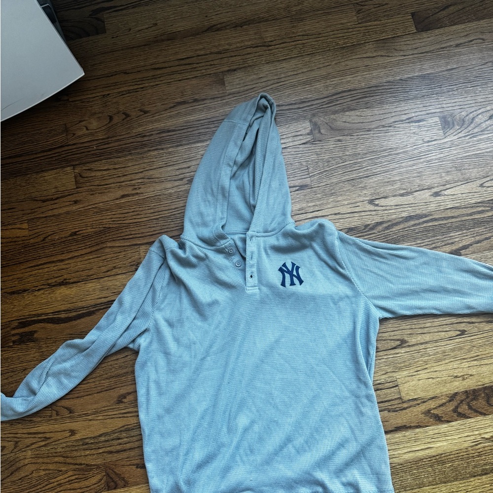 Yankees Blue Hooded Henley with Logo